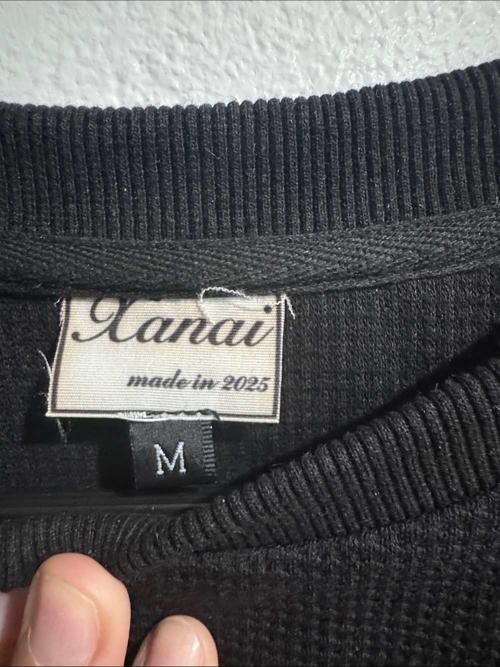 Xanai Black Long Sleeve Waffle Knit Tee with Cross Graphic size Medium - Picture 2 of 3